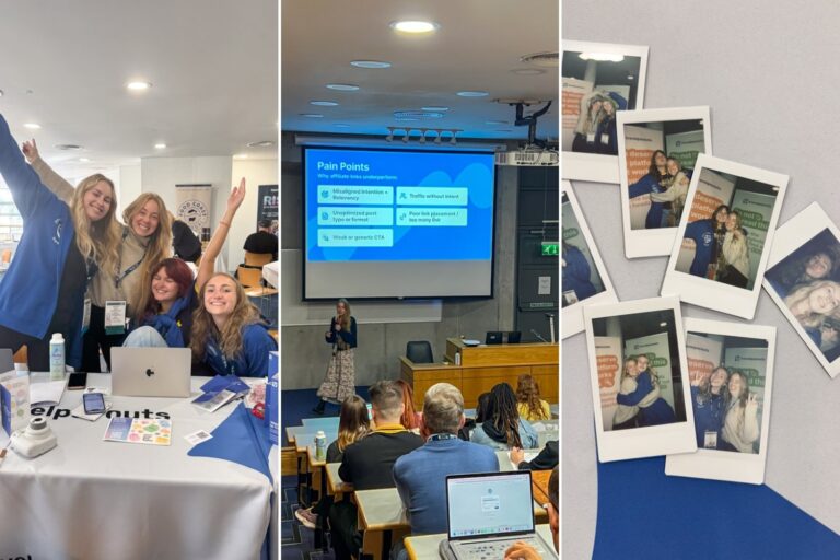 A collage of travel blogging conferences with TBEX, Travelpayouts and speaker workshops at Book Passage.